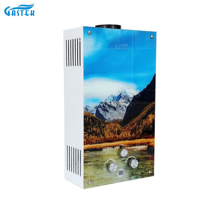 Aquecedor de água a gás sem tanque tipo painel de vidro Gayser a gás por atacado para cozinha