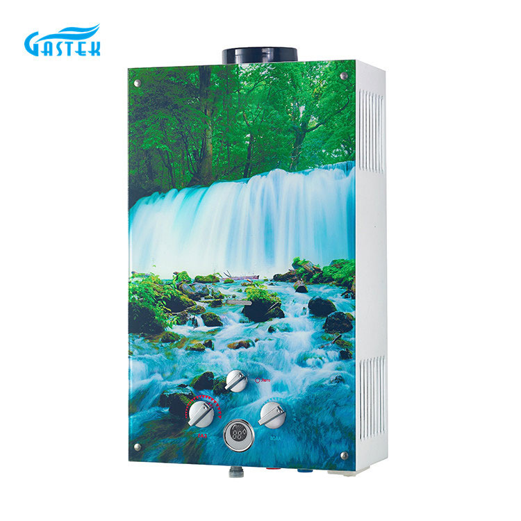 Aquecedor instantâneo de água a gás com painel de vidro tipo combustão de eletrodomésticos na cozinha