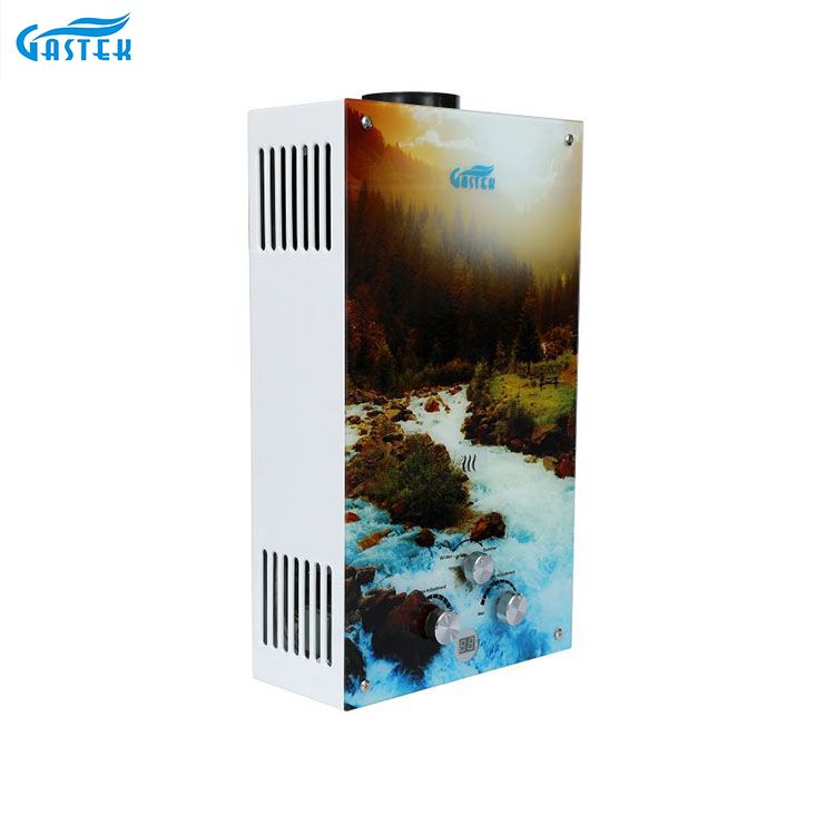 Aquecedor instantâneo de água a gás montado na parede tipo chaminé para banho de chuveiro